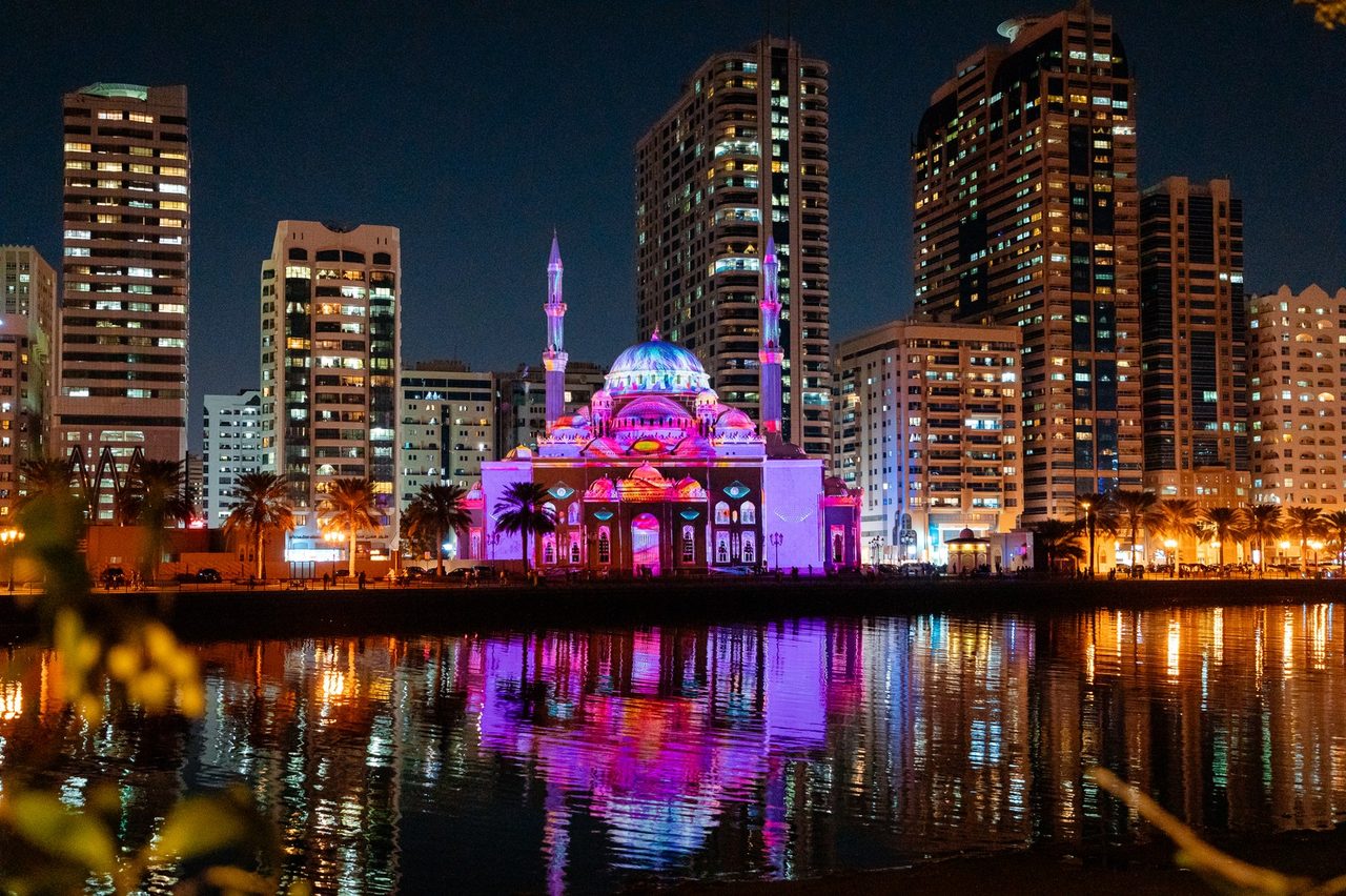 Festival skyline with mosque