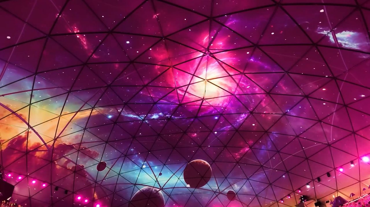 Cosmic sky with planet on the dome