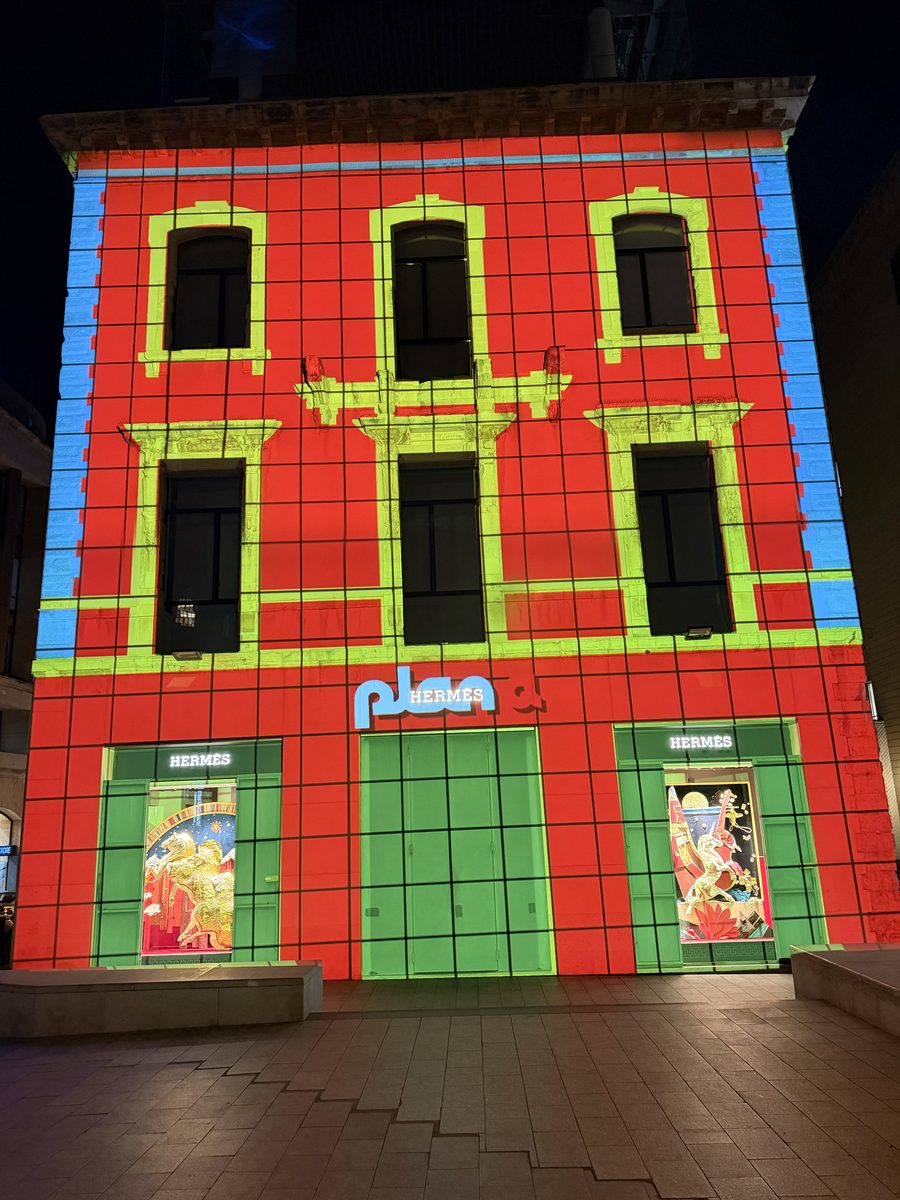 Red festive branded façade