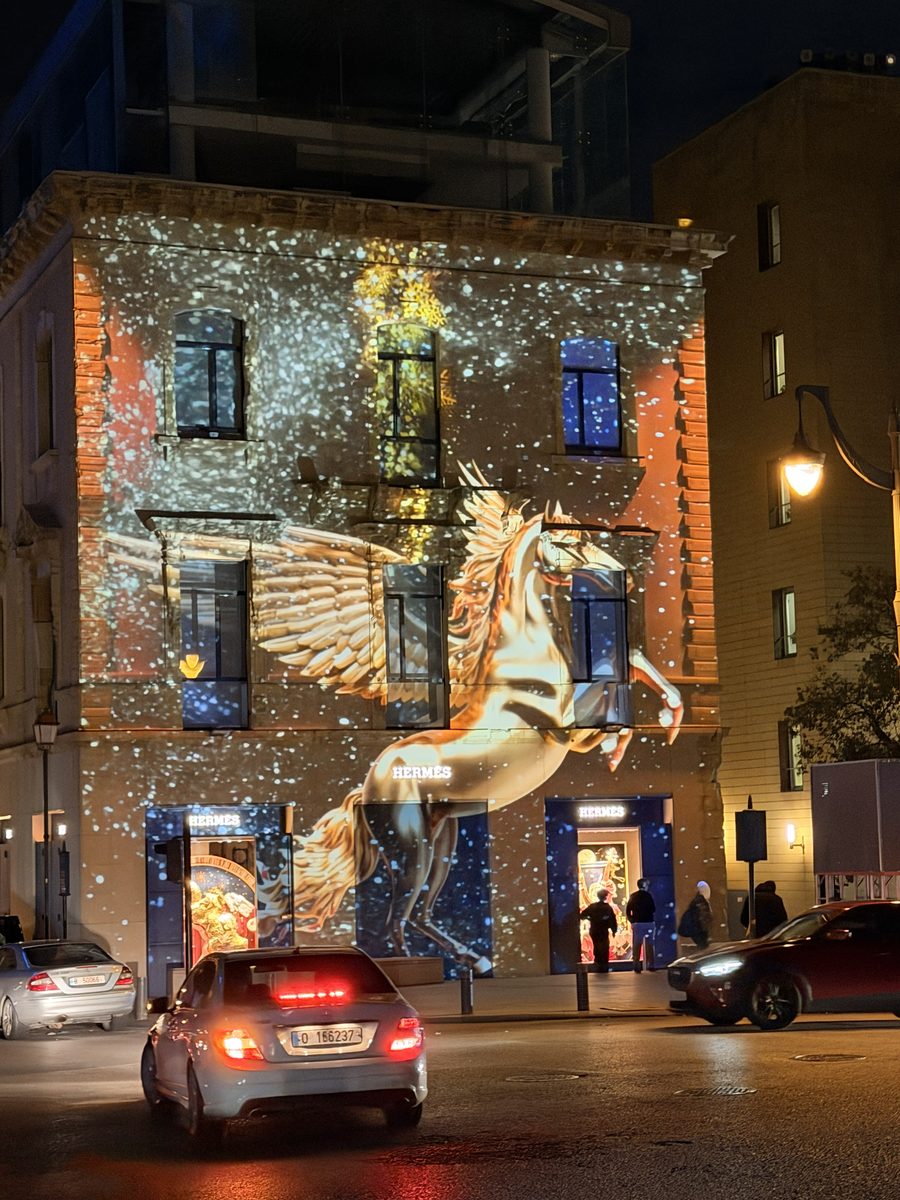 The Pegasus scene over the street