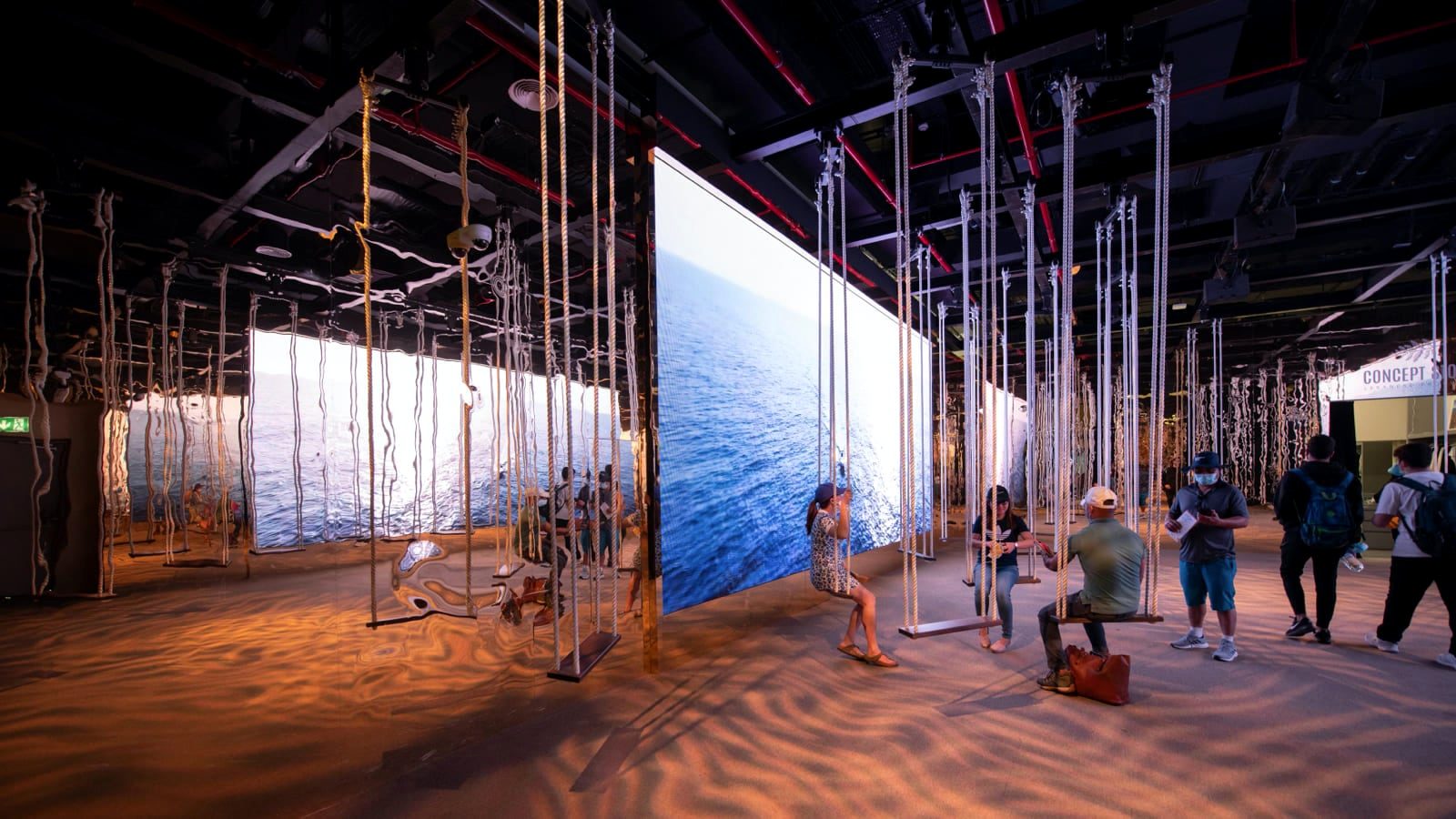 Swing forest under wide ocean projection