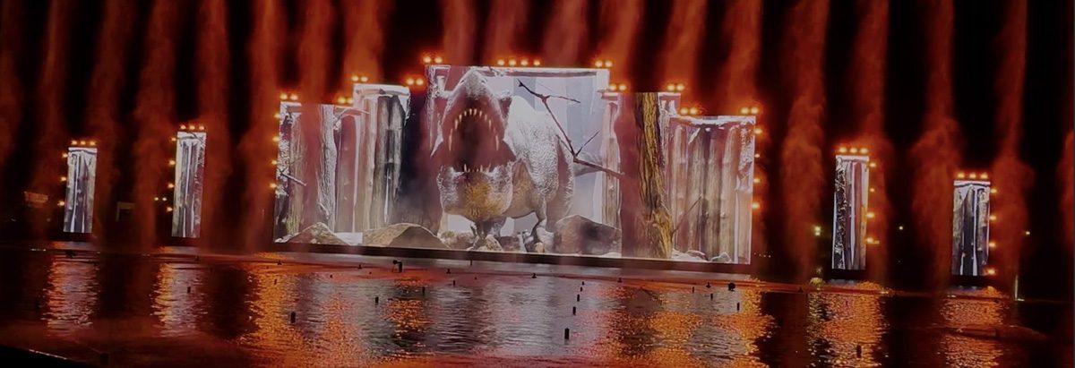 120m LED wall — T-Rex content