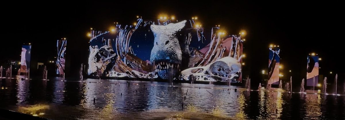 120m LED wall — dinosaur battle