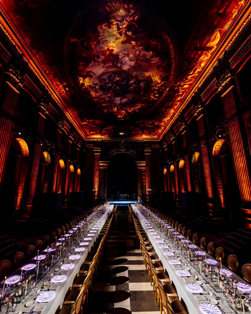 Tables laid before curtain