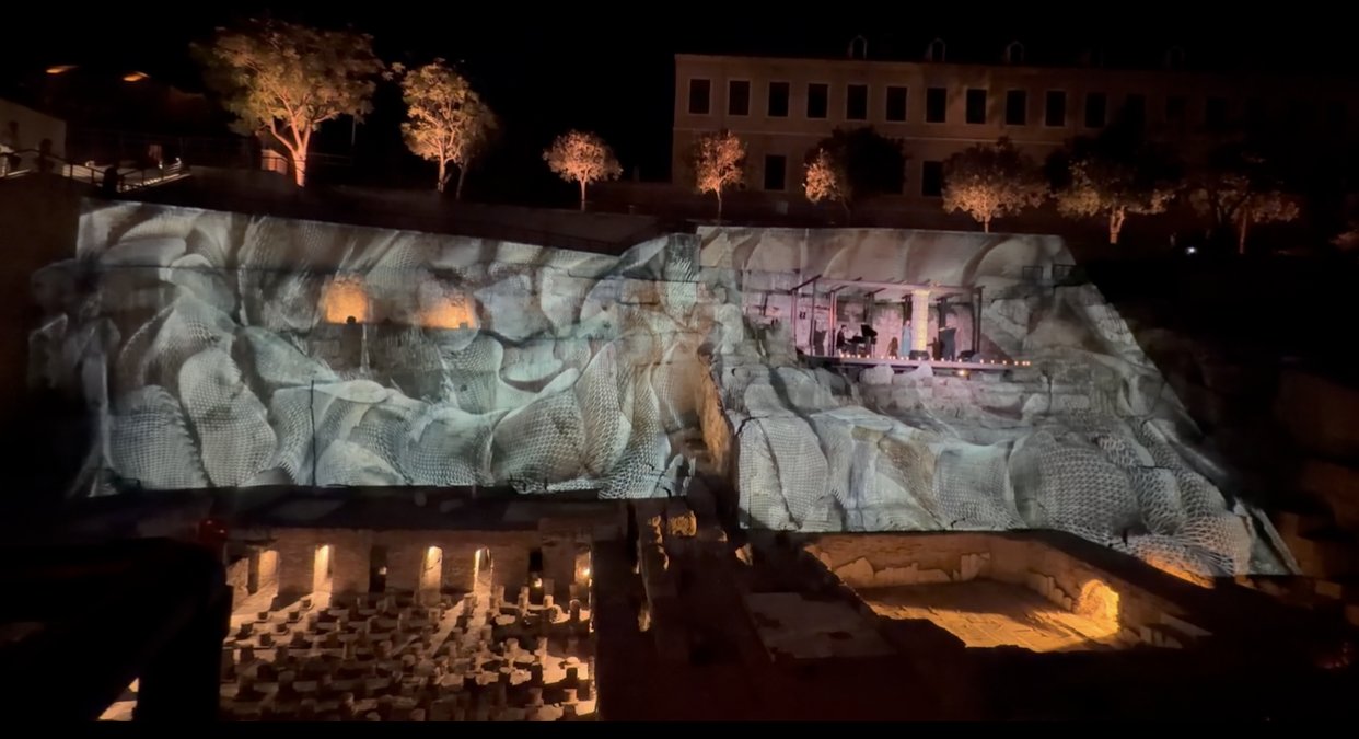 Roman Baths projection — wide aerial view