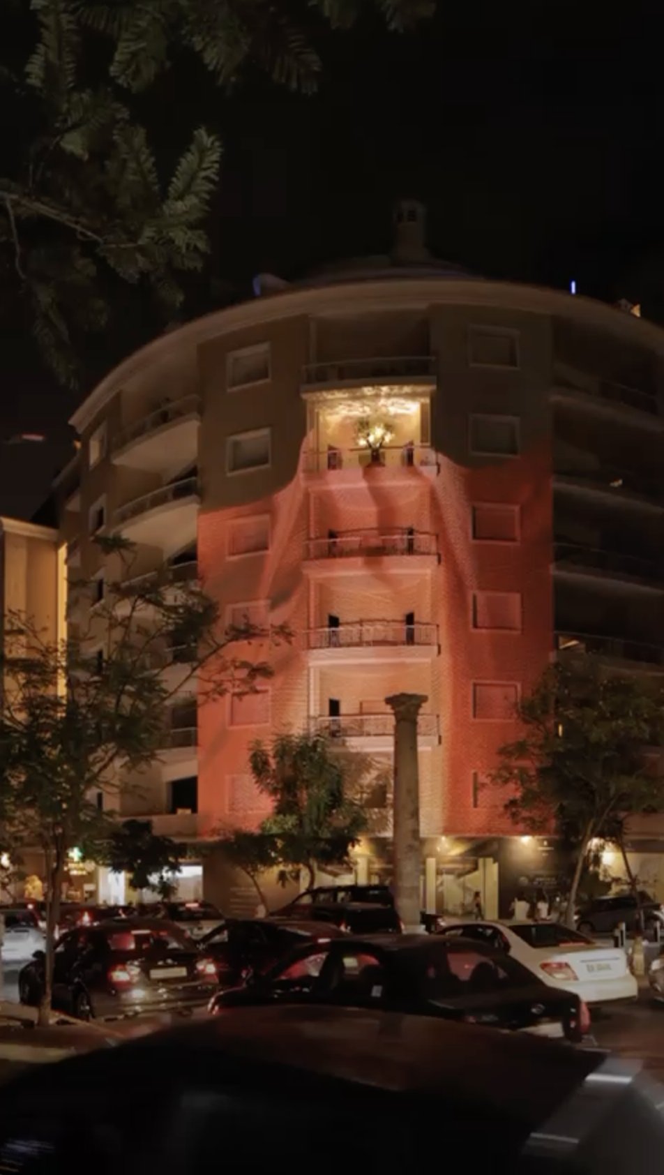 Union Building — warm orange facade projection
